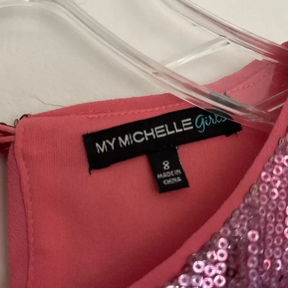 My Michelle Girls Sleeveless Dress Size 8 Pink Sequin Gradient Shimmer